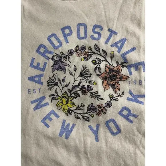 Aeropostale Womens XL White Floral Graphic Crewneck T-Shirt Est 1987 Casual - Picture 2 of 3